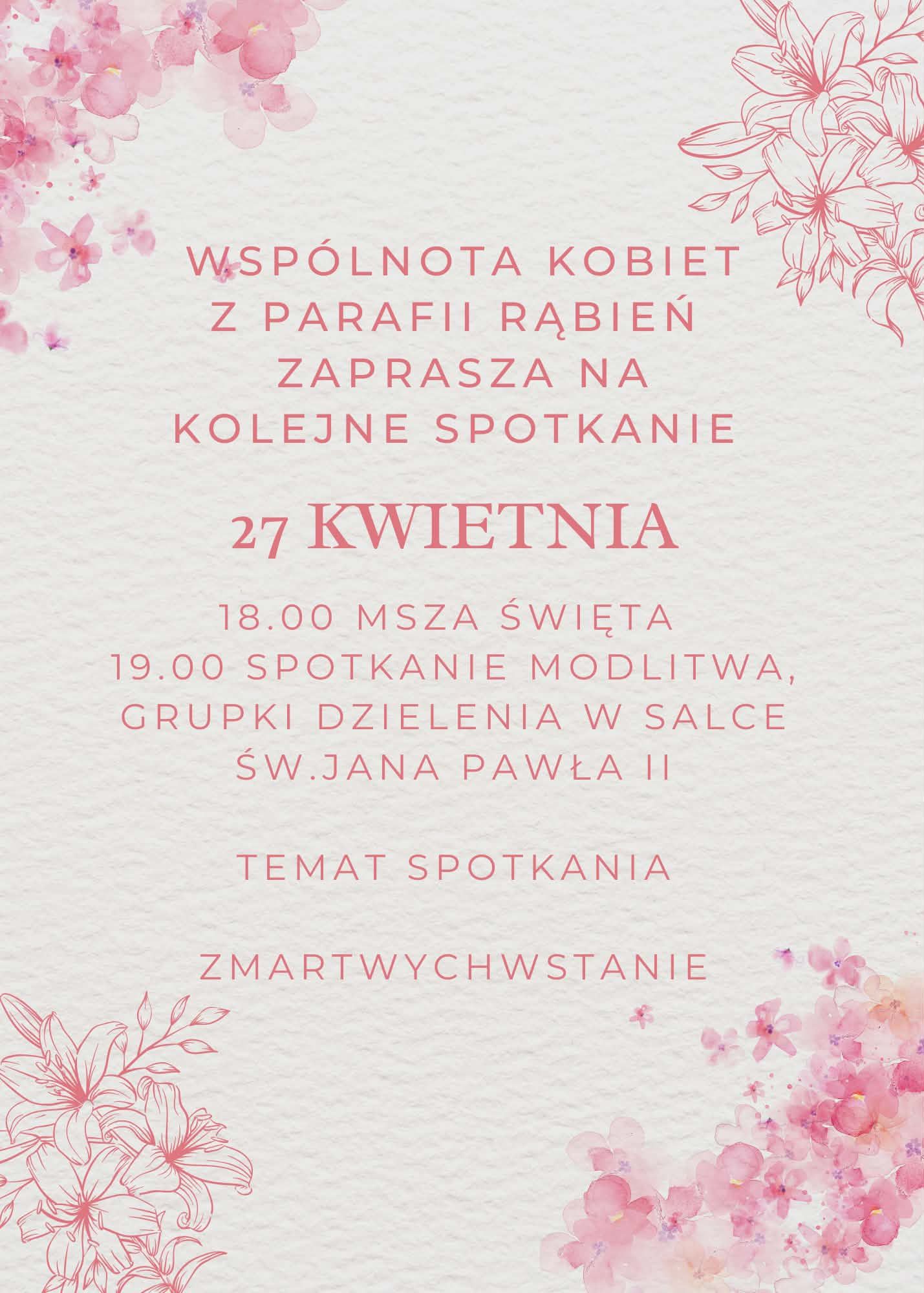 Spotkanie Wspólnoty Kobiet - temat: "Zmartwychwstanie"